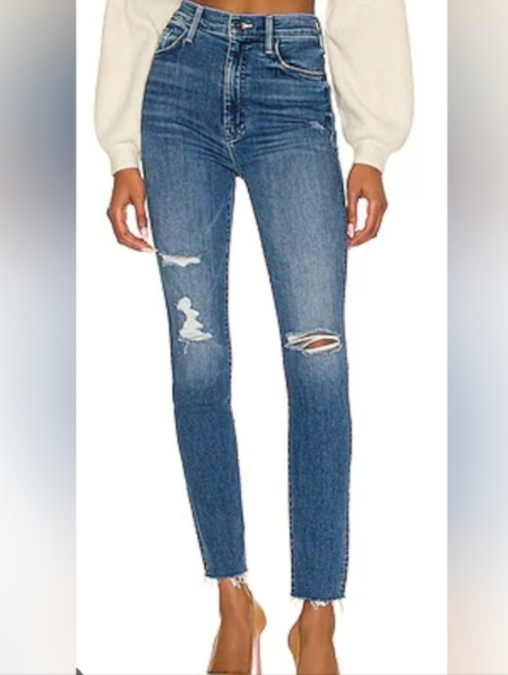 MOTHER Jeans Swooner Mid Rise Ankle Fray Distressed  Size 25 Quiet Luxury